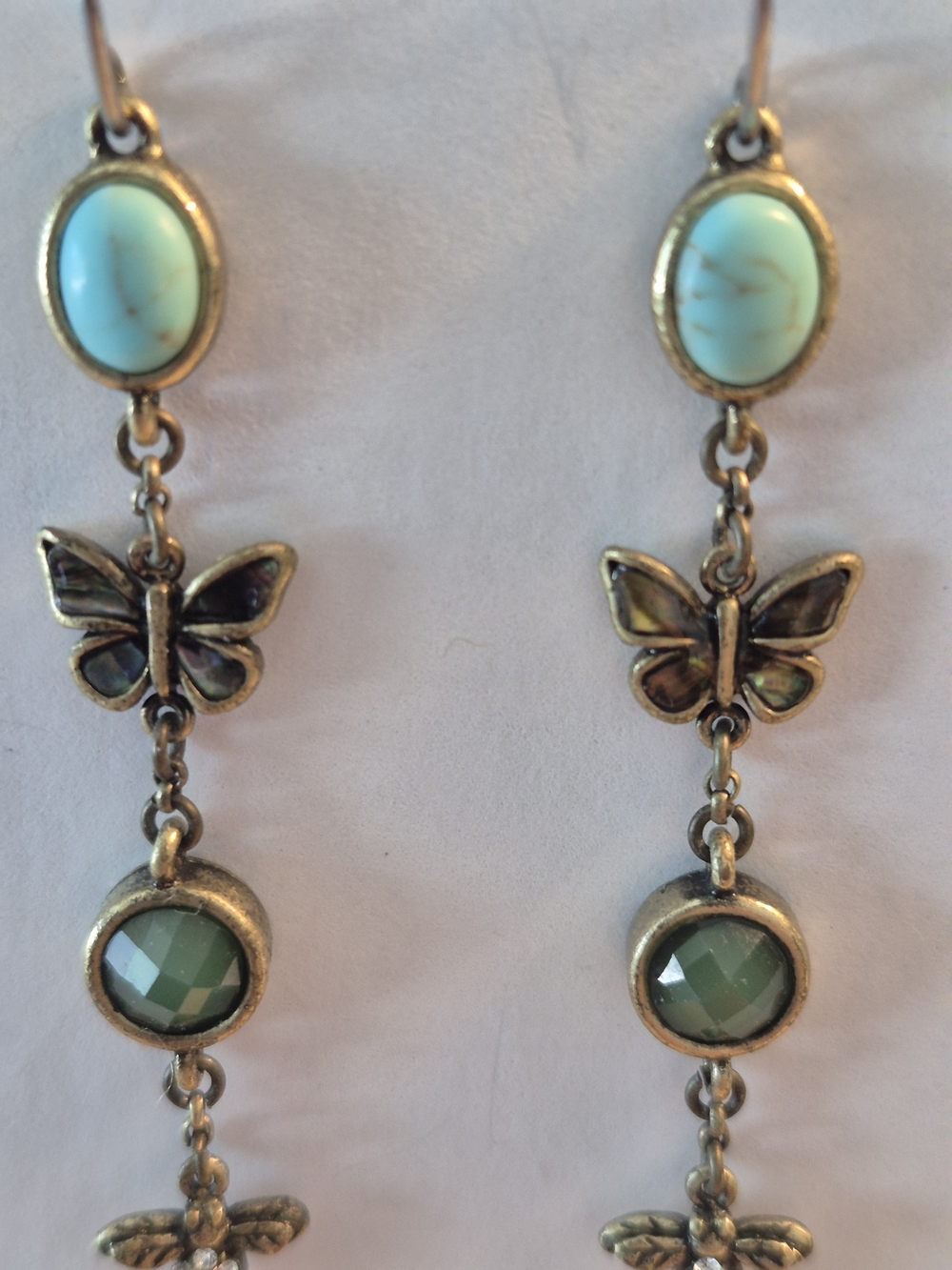 Fossil Turquoise Butterfly Bee Dangle Earrings - Picture 5 of 6